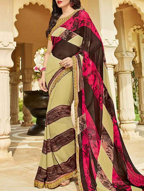 multi colored georgette printed saree with blouse - 14123657 - Very Small Image - 1