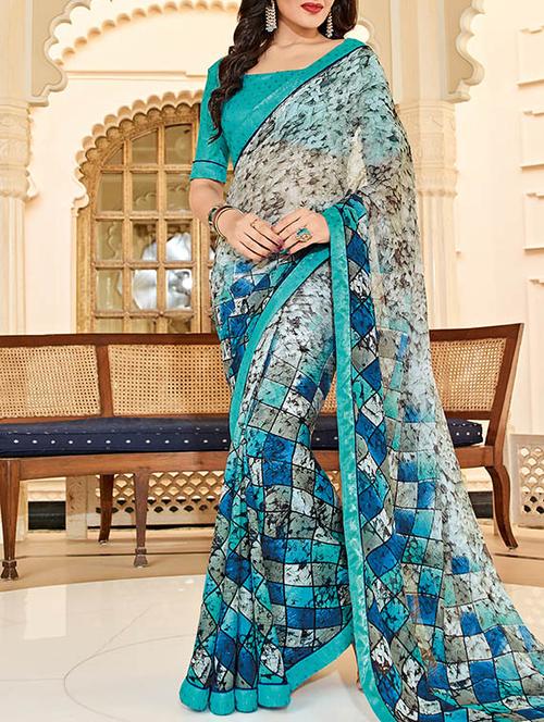 multi colored georgette printed saree with blouse - 14123665 - Very Small Image - 1