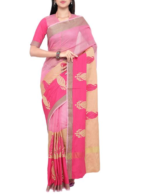 pink woven saree with blouse - 14123811 - Very Small Image - 1