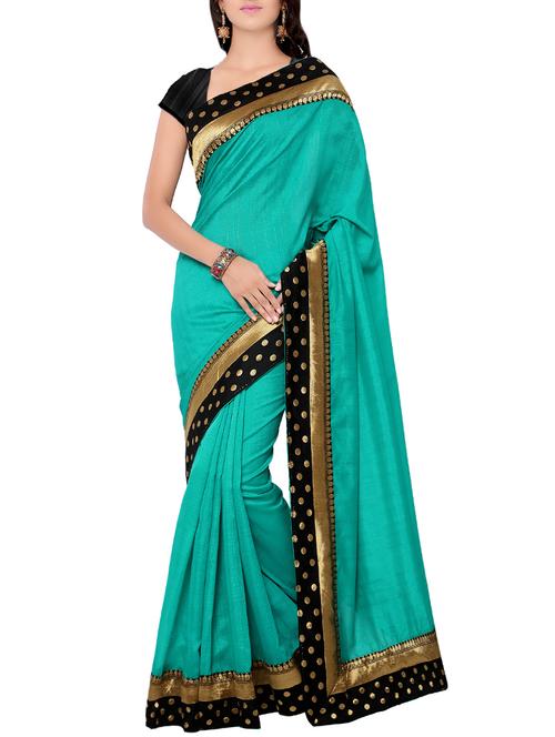 turquoise silk blend bordered saree with blouse - 14123816 - Very Small Image - 1