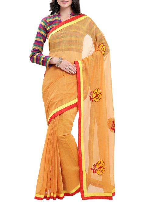 yellow net embroidered saree with blouse - 14123817 - Very Small Image - 1