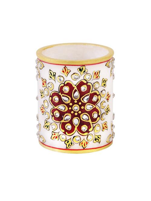 marble pen stand with white kundan work by handicrafts paradise - 14123879 - Very Small Image - 1