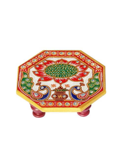 marble ocatagonal puja chowki painted with peacock design by handicrafts paradise - 14124276 - Very Small Image - 1