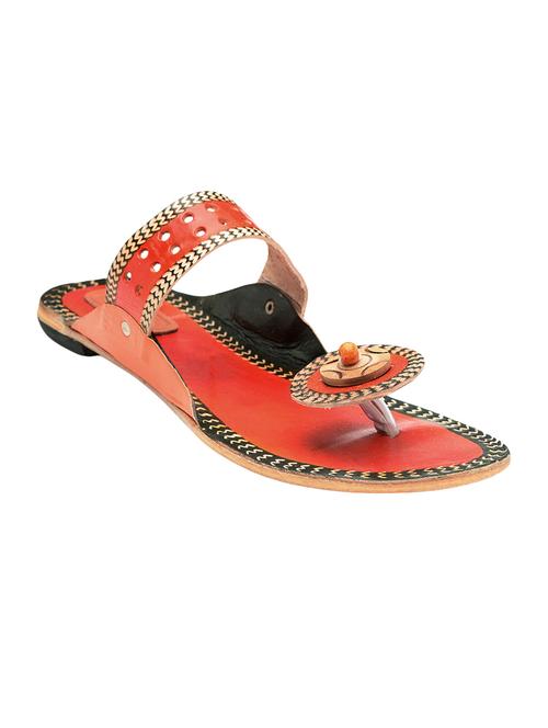 orange ethnic kolhapuri - 14124307 - Very Small Image - 1