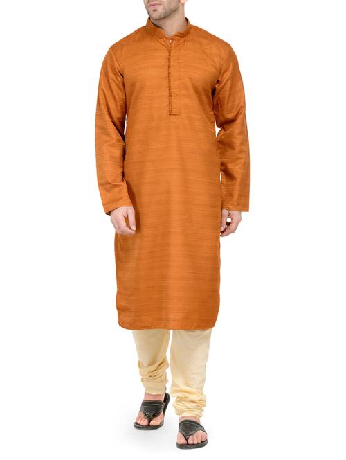 orange silk blend kurta payjama set - 14124836 - Very Small Image - 1