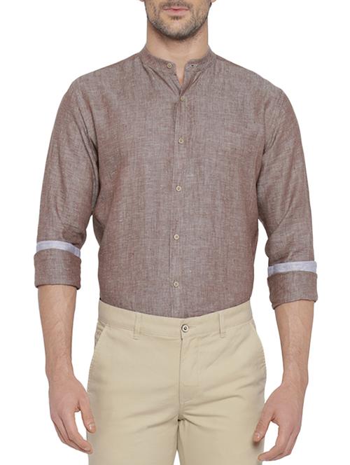 brown linen casual shirt - 14125730 - Very Small Image - 1