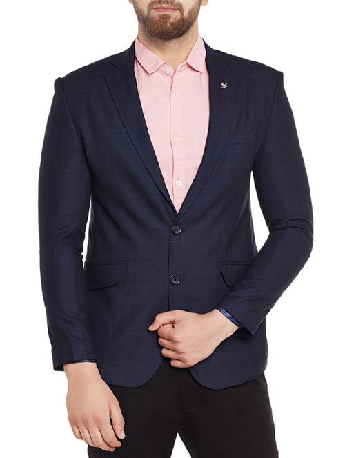 navy blue wool & polyester blend casual blazer - 14127337 - Very Small Image - 1