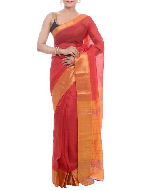 orange silk saree with blouse - 14128154 - Very Small Image - 1