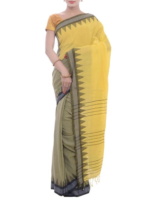 yellow cotton blend half and half saree with blouse - 14128168 - Very Small Image - 1
