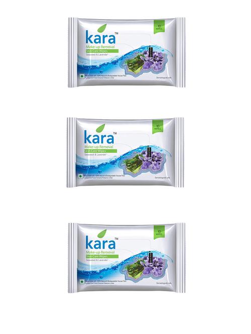 kara seaweed and lavender- skin care wipes- 10 pulls (pack of 3) - 14128530 - Very Small Image - 1