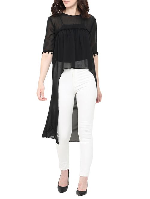 solid black assymmetric tunic - 14129785 - Very Small Image - 1