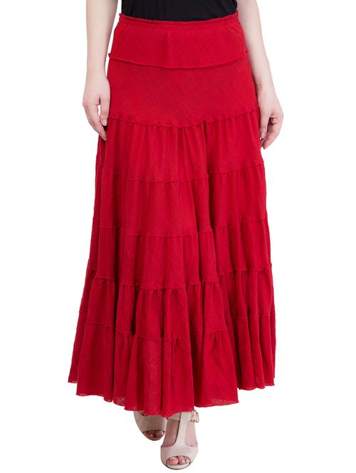 red cotton ruffled skirts - 14129980 - Very Small Image - 1