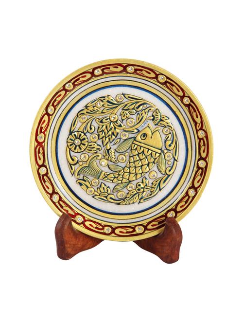 decorative plate in marble with fishes painted with fine border around it by handicrafts paradise - 14130198 - Very Small Image - 1