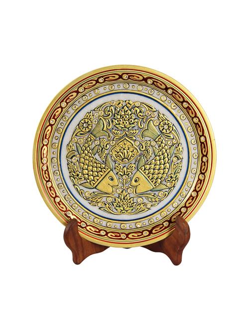 decorative plate in marble with fishes painted with an intricate border around it by handicrafts paradise - 14130200 - Very Small Image - 1