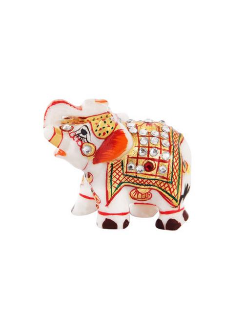 marble elephant with white kundan work by handicrafts paradise - 14130201 - Very Small Image - 1