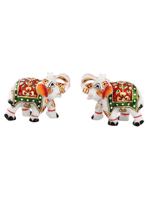 marble elephant hand carved with meena painting by handicrafts paradise - 14130212 - Very Small Image - 1