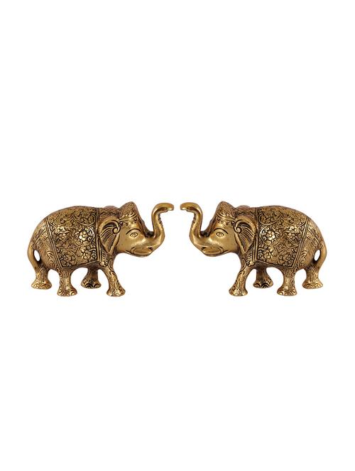 metal elephant pair in antique golden finish carved by handicrafts paradise - 14130224 - Very Small Image - 1