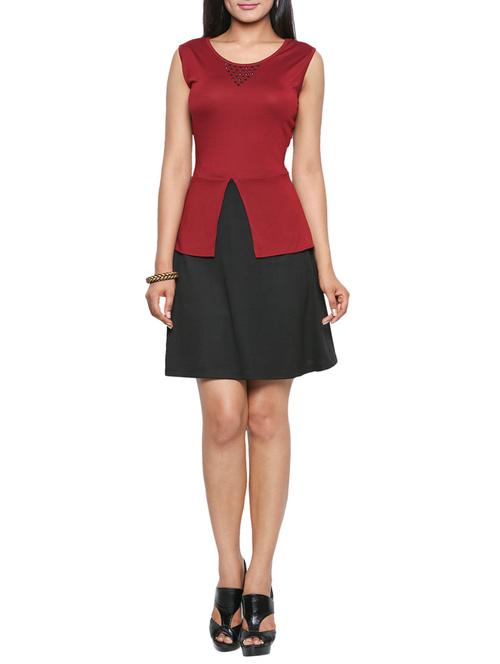 maroon peplum dress - 14130709 - Very Small Image - 1