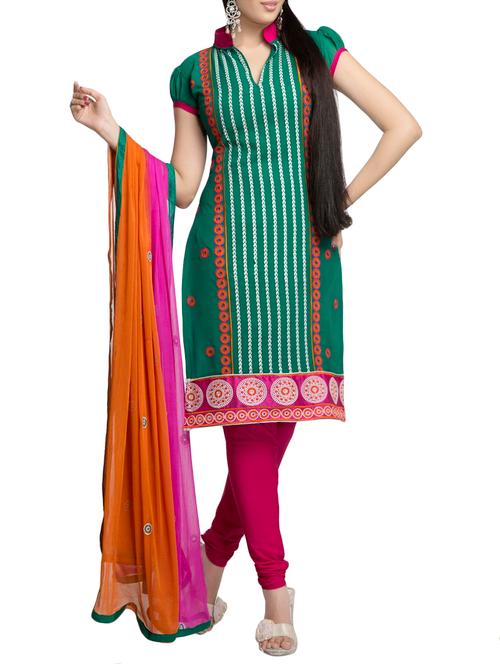 green chanderi cotton churidaar unstitched suits - 14131276 - Very Small Image - 1