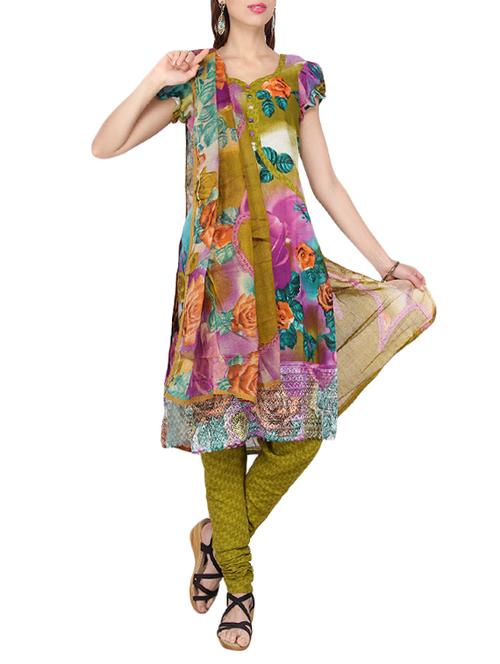 green cotton dress material - 14131298 - Very Small Image - 1