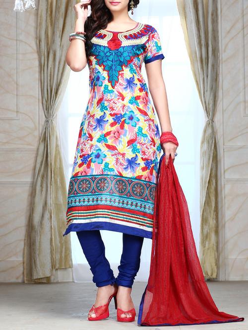 multicolour cotton embroidered dress material - 14131299 - Very Small Image - 1