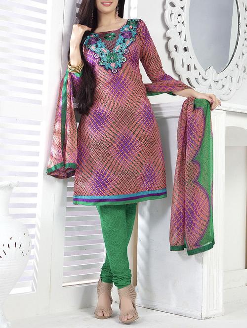 multicolour cotton embroidered dress material - 14131304 - Very Small Image - 1