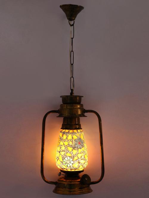antique pendant hanging lantern lamp light with colorful glass - 14131928 - Very Small Image - 1
