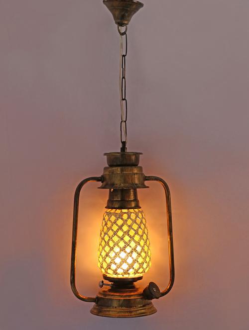 antique pendant hanging lantern lamp light with colorful glass - 14131933 - Very Small Image - 1