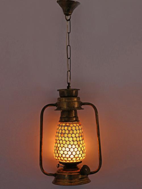 antique pendant hanging lantern lamp light with colorful glass - 14131936 - Very Small Image - 1