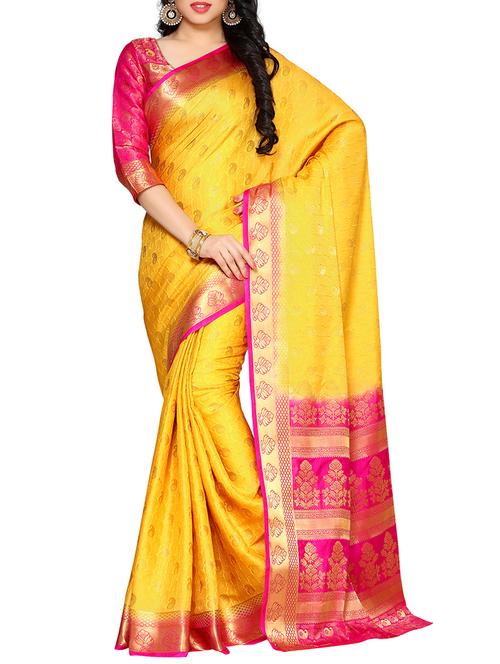 yellow art silk kanjivaram saree - 14132799 - Very Small Image - 1