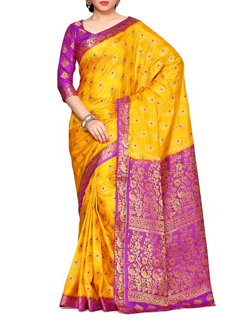 women's yellow colored saree - 14132819 - Very Small Image - 1