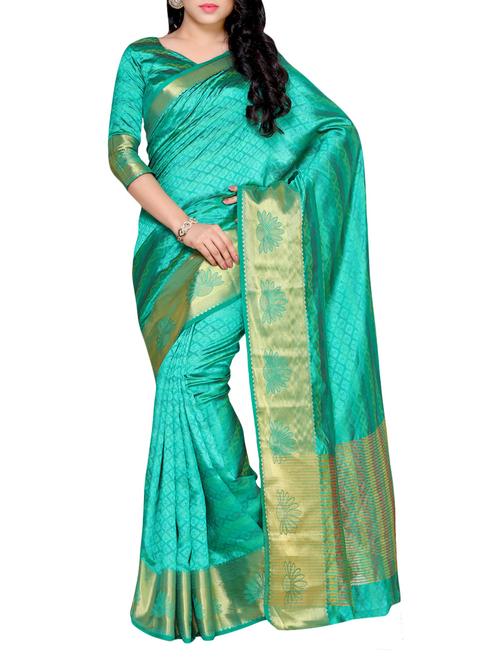 turquoise tussar saree - 14132836 - Very Small Image - 1