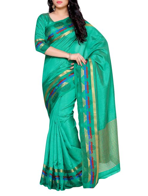 turquoise tussar saree - 14132840 - Very Small Image - 1