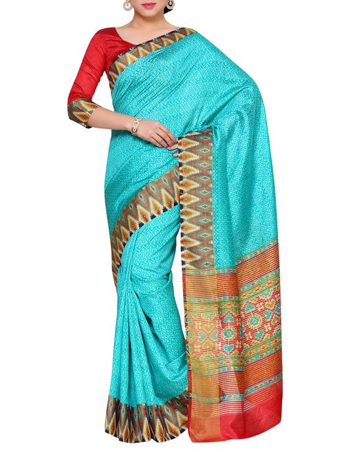 turquoise tussar saree - 14132866 - Very Small Image - 1