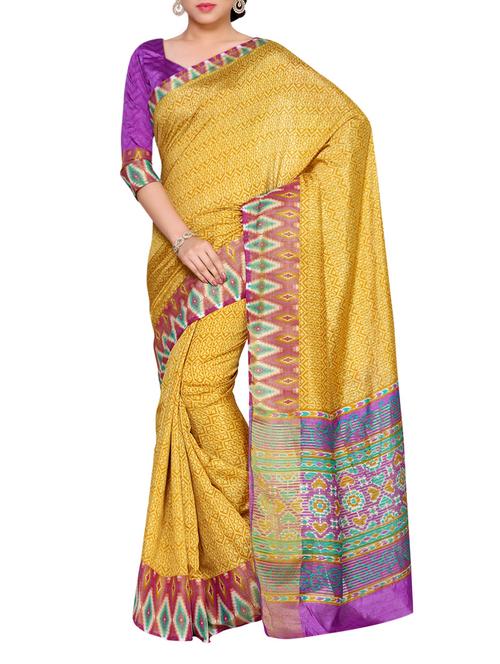 yellow tussar saree - 14132867 - Very Small Image - 1