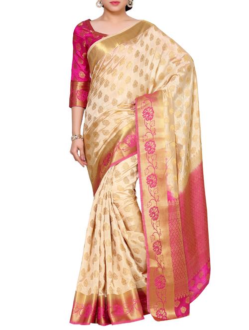 cream art silk kanjivaram saree - 14132875 - Very Small Image - 1
