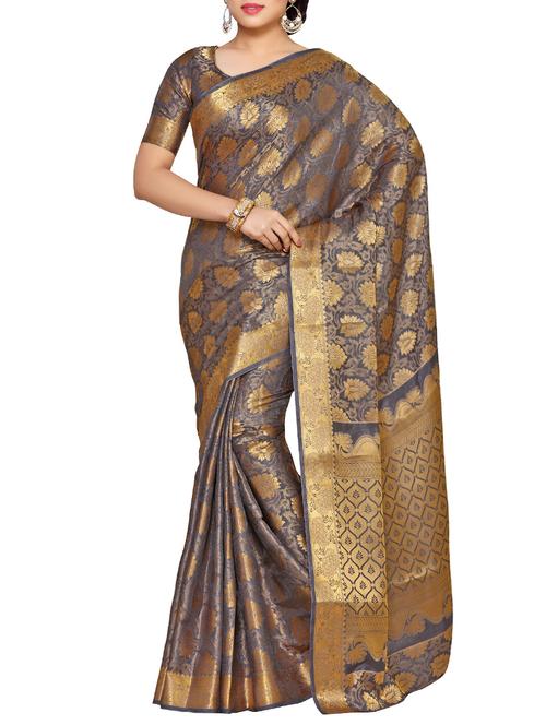 women's self design grey colored saree - 14132880 - Very Small Image - 1