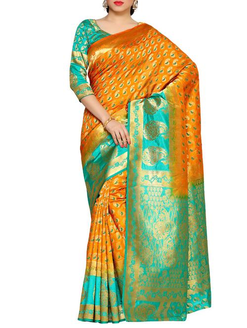 orange art silk kanjivaram saree - 14132891 - Very Small Image - 1