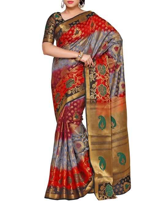 multicolored art silk kanjivaram saree - 14132906 - Very Small Image - 1