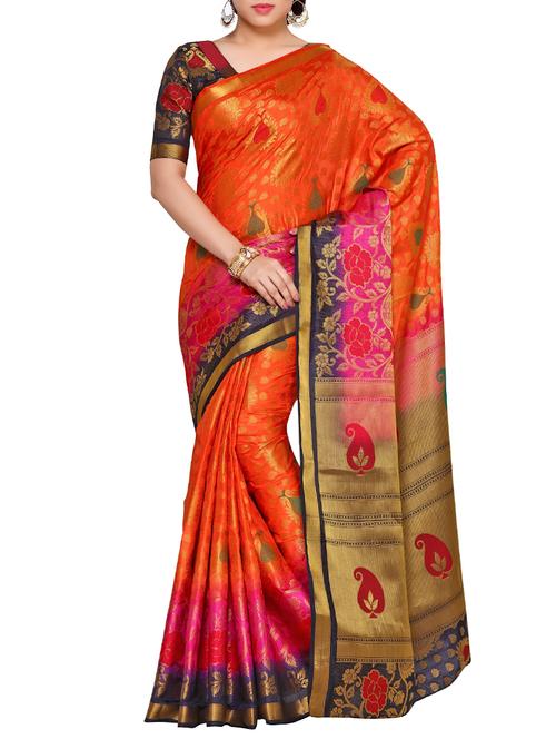 orange art silk kanjivaram saree - 14132908 - Very Small Image - 1