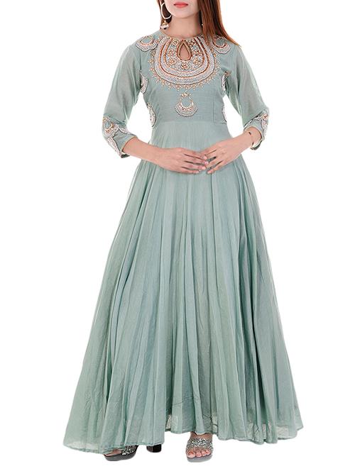 rangpur grey chanderi silk a-line gown - 14133838 - Very Small Image - 1