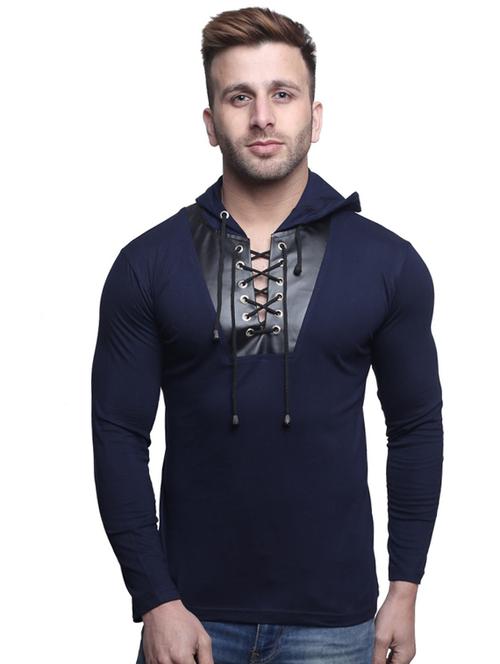 dark blue cotton hood t-shirt - 14134750 - Very Small Image - 1