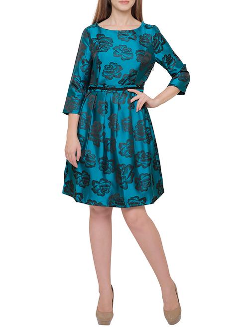 blue printed fit & flare dress - 14135533 - Very Small Image - 1