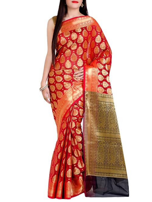 gold paisley pallu banarasi saree with blouse - 14136180 - Very Small Image - 1