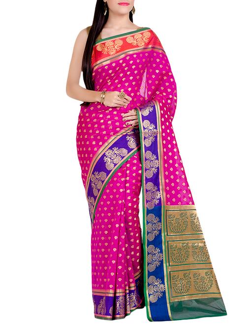 pink silk banarasi saree - 14136192 - Very Small Image - 1