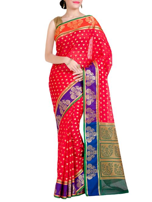 contrast conversational border banarasi saree - 14136193 - Very Small Image - 1