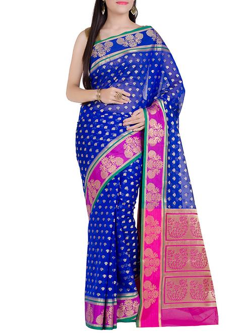 contrast conversational border banarasi saree - 14136195 - Very Small Image - 1
