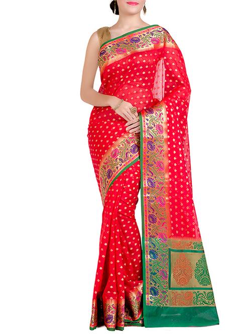 floral zari border banarasi saree - 14136204 - Very Small Image - 1