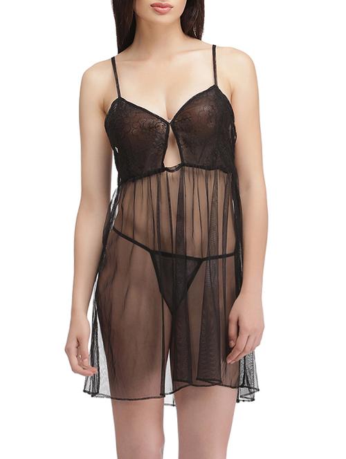 black net babydoll with thong - 14136679 - Very Small Image - 1