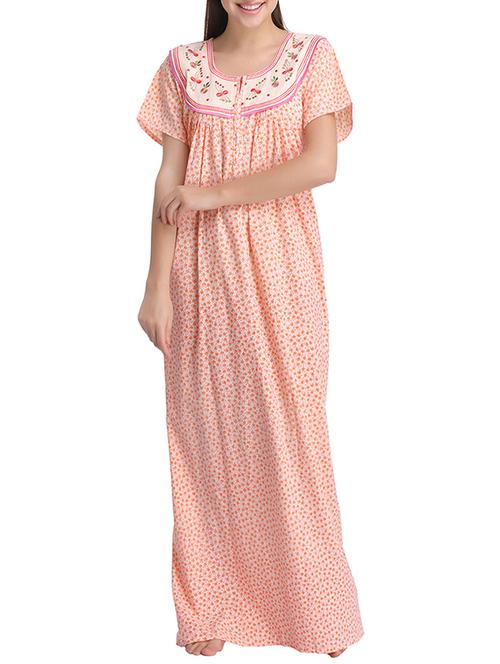 printed orange cotton gown - 14136776 - Very Small Image - 1